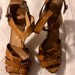 Audrey Brooke Brown Heeled Sandals with Intricate Straps